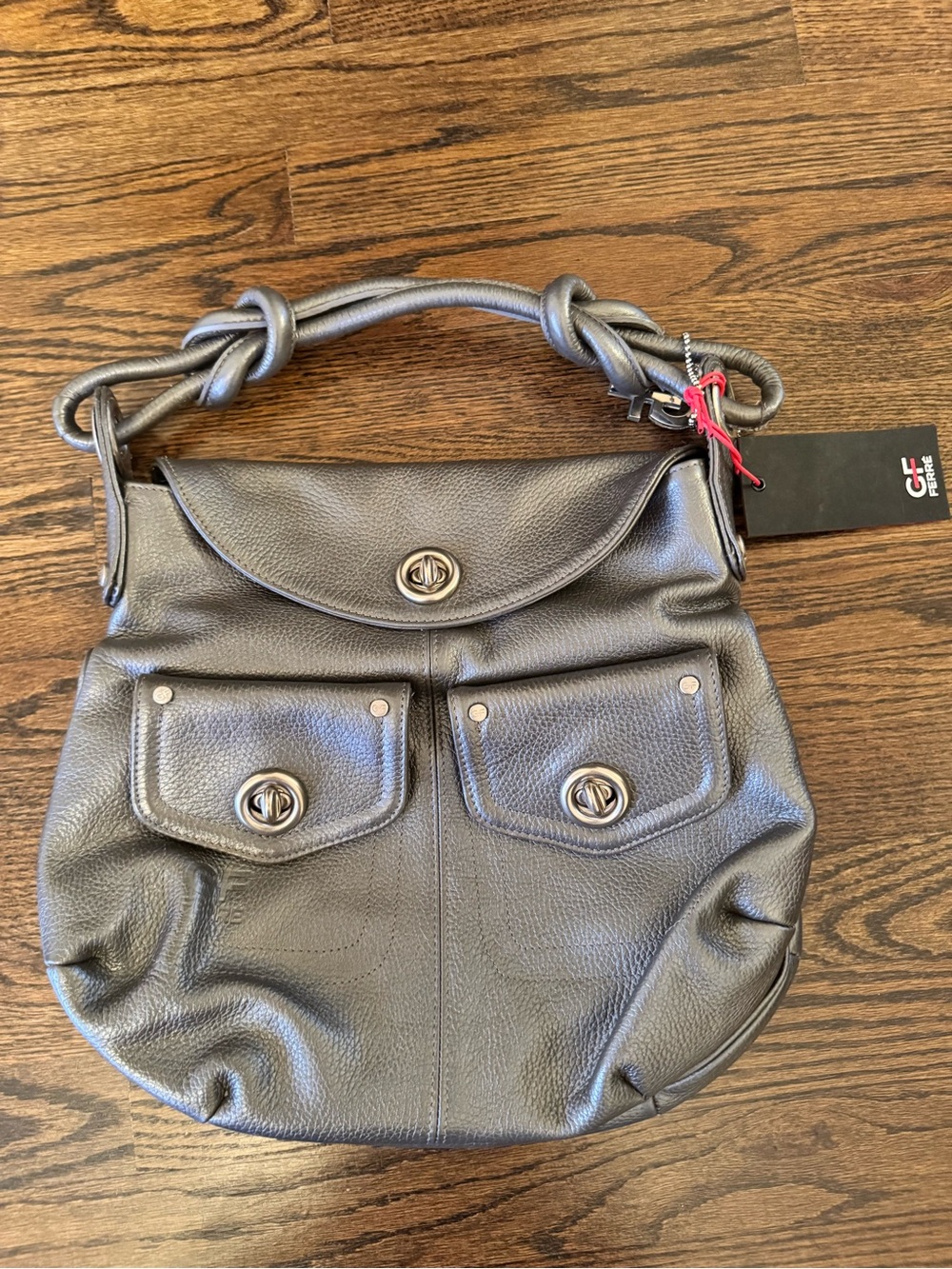Vintage GF Ferre Leather Shoulder Bag with Front Pockets
